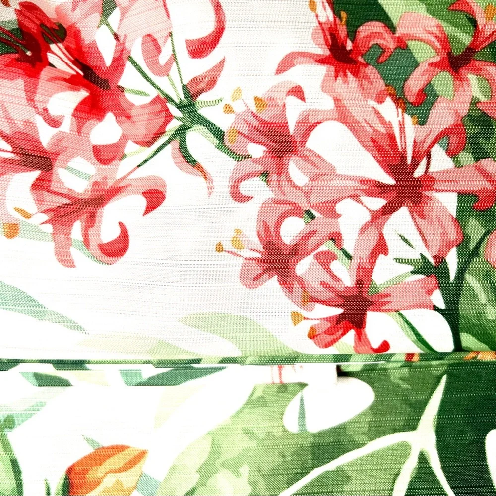 Hibiscus & Bird of Paradise Flowers Green Tropical Leaves Fabric Shower Curtain